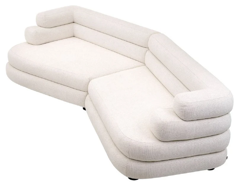 Casa Padrino Luxus Sofa Weiß / Schwarz 300 x 125 x H. 73 cm - Gebogenes Wohnzimmer Sofa - Hotel Sofa - Wohnzimmer Möbel - Hotel Möbel - Luxus Möbel - Luxus Einrichtung