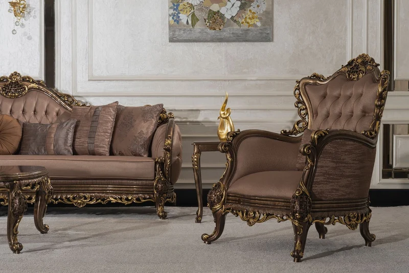 Casa Padrino Luxus Barock Wohnzimmer Sessel Grau / Braun / Gold - Handgefertigter Barockstil Sessel mit dekorativem Kissen - Luxus Wohnzimmer Möbel im Barockstil - Barock Möbel - Edel & Prunkvoll