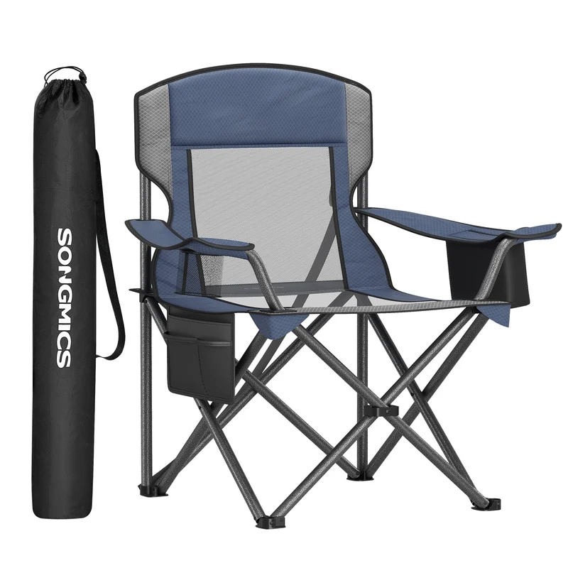 Heavy-Duty Outdoor Camping Folding Chair with Adjustable Armrests, Harbor Blue