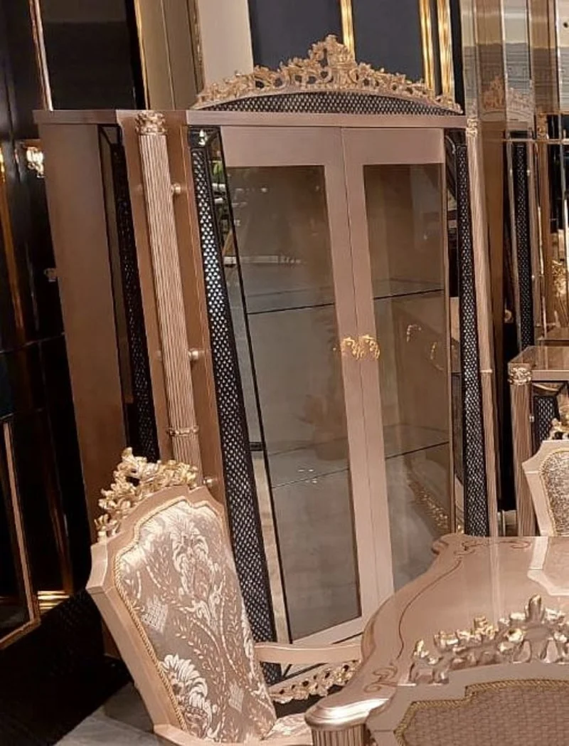 Casa Padrino Luxus Barock Vitrine Grau / Schwarz / Gold - Handgefertigter Massivholz Vitrinenschrank mit 2 Glastüren - Luxus Möbel im Barockstil - Barock Möbel - Edel & Prunkvoll