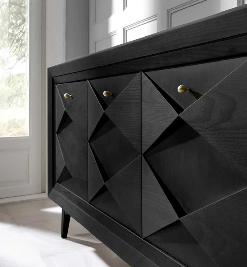 Casa Padrino Luxus Art Deco Sideboard Schwarz 220 x 50 x H. 92 cm - Edler Massivholz Schrank mit 4 Türen - Esszimmer Möbel - Art Deco Möbel - Luxus Möbel