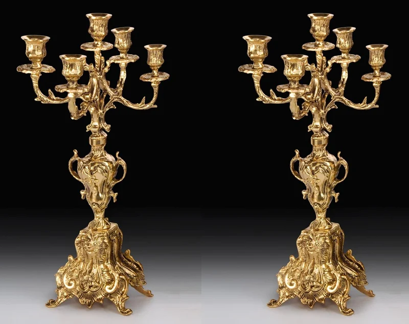 Casa Padrino Luxus Barock Kerzenhalter Set Gold Ø 27 x H. 52 cm - Handgefertigte Barockstil Bronze Kerzenständer - Barock Deko Accessoires - Barock Interior - Barock Möbel - Edel & Prunkvoll
