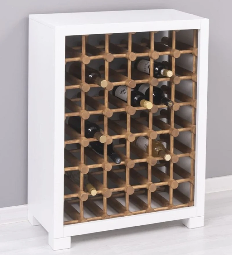 Casa Padrino Landhausstil Massivholz Weinschrank Weiß / Naturfarben 68 x 35 x H. 68 cm - Massivholz Weinregal im Landhausstil - Massivholz Bar Möbel - Landhausstil Bar Möbel