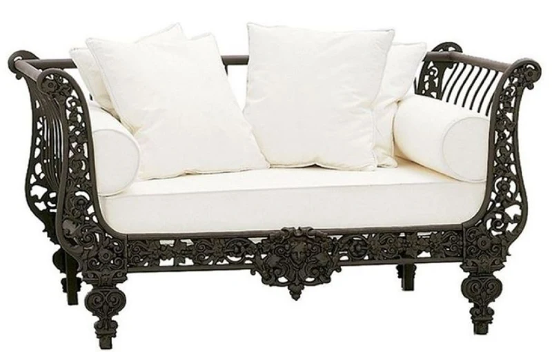 Casa Padrino Luxus Barock Schmiedeeisen Möbel Set Dunkelbraun / Weiß - 1 Luxus Sofa & 1 Luxus Sessel & 1 Luxus Couchtisch - Wohnzimmer Möbel - Garten Möbel - Hotel Möbel - Luxus Barock Möbel