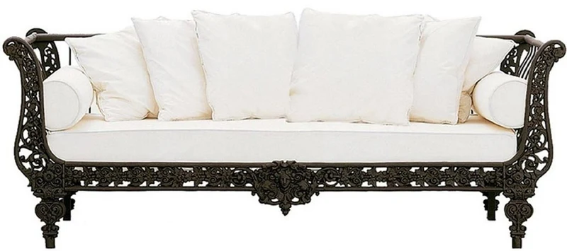 Casa Padrino Luxus Barock Schmiedeeisen Möbel Set Dunkelbraun / Weiß - 1 Luxus Sofa & 1 Luxus Sessel & 1 Luxus Couchtisch - Wohnzimmer Möbel - Garten Möbel - Hotel Möbel - Luxus Barock Möbel