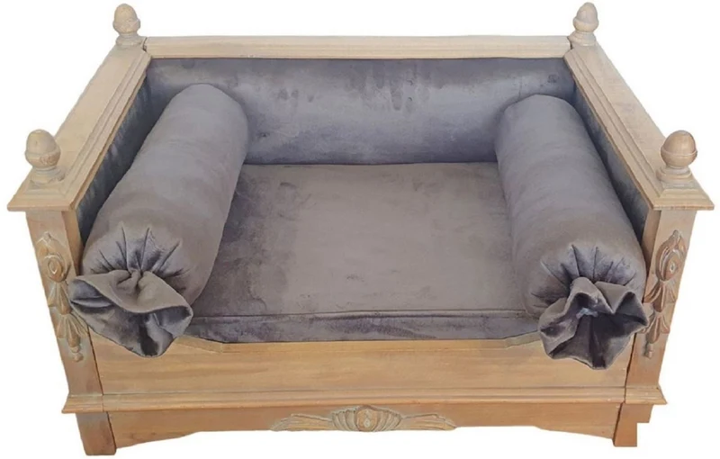 Casa Padrino Barock Hundebett Grau / Naturfarben - Prunkvolles Antik Stil Hundebett - Handgefertigte Hunde Möbel im Barockstil - Antik Stil Tiermöbel - Barock Tiermöbel