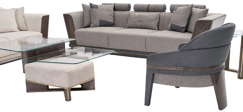 Casa Padrino Luxus Sessel Grau / Blau 74 x 73 x H. 83,5 cm - Wohnzimmer Sessel - Hotel Sessel - Wohnzimmer Möbel - Hotel Möbel - Luxus Möbel - Luxus Einrichtung