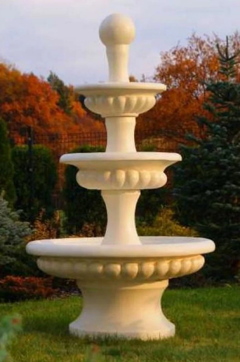Casa Padrino Barock Springbrunnen Sandfarben Ø 120 x H. 211 cm - Prunkvoller Gartenbrunnen im Barockstil - Runder Gartendeko Stein Brunnen - Barock Garten Deko Accessoires