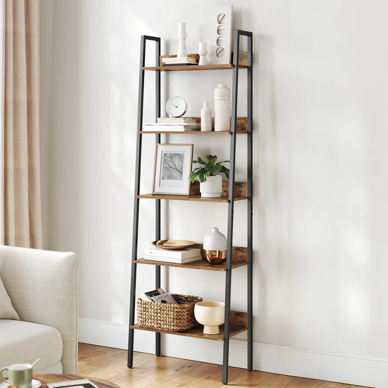 Bookshelf, 5-Tier Narrow Book Shelf, 11.8 x 23.6 x 66.9 Inches, Ladder Shelf for Home Office, Living Room, Bedroom, Kitchen, Rustic Brown and Ink Black
