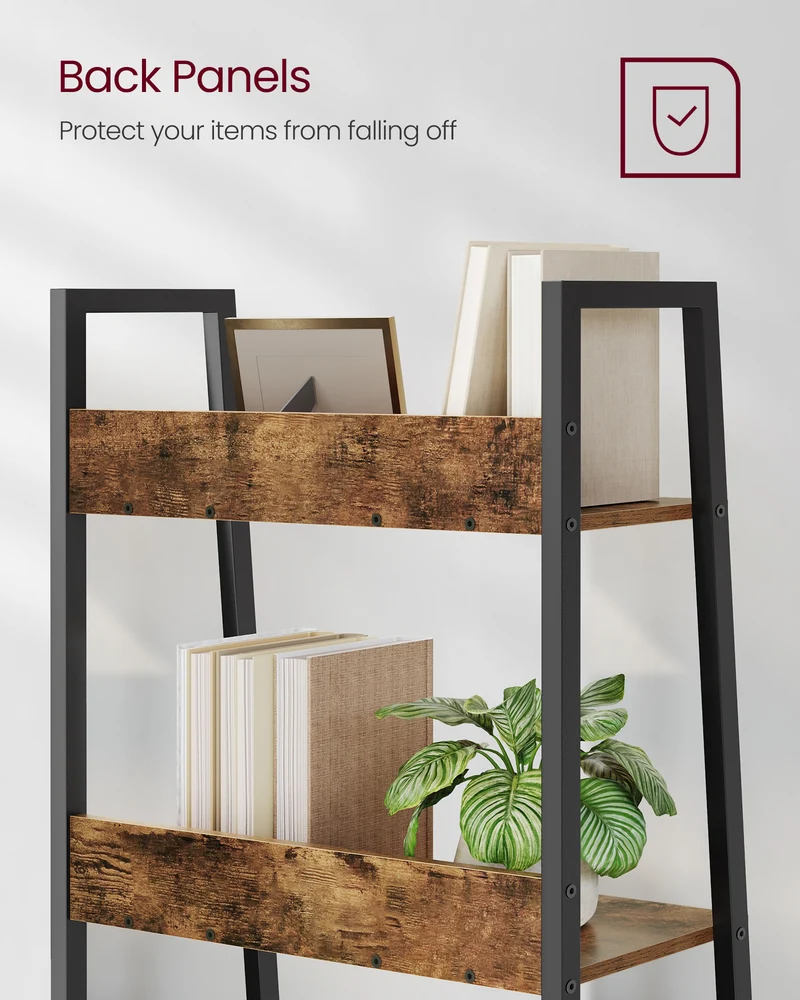 Bookshelf, 5-Tier Narrow Book Shelf, 11.8 x 23.6 x 66.9 Inches, Ladder Shelf for Home Office, Living Room, Bedroom, Kitchen, Rustic Brown and Ink Black