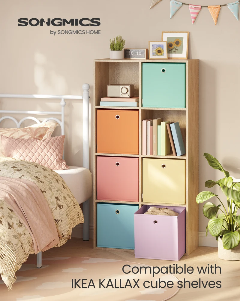 Storage Cubes, Set of 6 Foldable Storage Boxes, 13 x 13 x 13 Inches, Closet Organizers for Shelf, Rainbow Storage Bins, Colorful Fabric Bins for Bedroom, Living Room