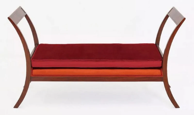 Casa Padrino Luxus Art Deco Sitzbank Bordeauxrot / Orange / Braun 152 x 50 x H. 85 cm - Gepolsterte Wohnzimmer Bank - Art Deco Möbel - Luxus Möbel