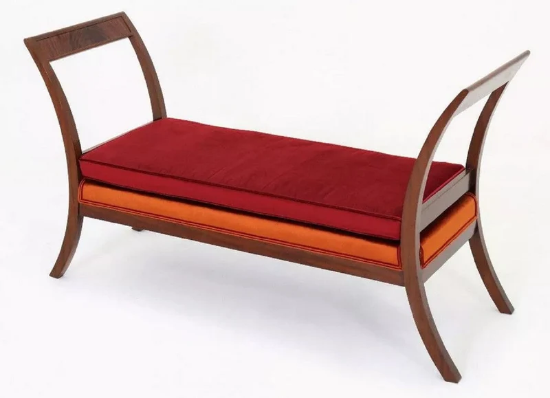 Casa Padrino Luxus Art Deco Sitzbank Bordeauxrot / Orange / Braun 152 x 50 x H. 85 cm - Gepolsterte Wohnzimmer Bank - Art Deco Möbel - Luxus Möbel