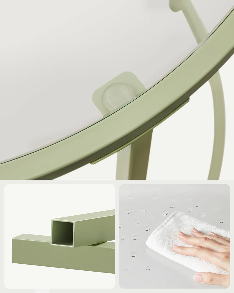 VASAGLE Round Side Table Glass End Table with Metal Frame Laurel Green Coffee Table with Modern Style Laurel Green