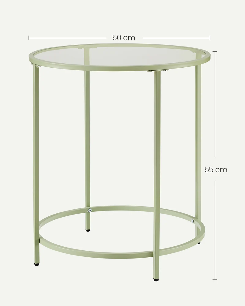 VASAGLE Round Side Table Glass End Table with Metal Frame Laurel Green Coffee Table with Modern Style Laurel Green