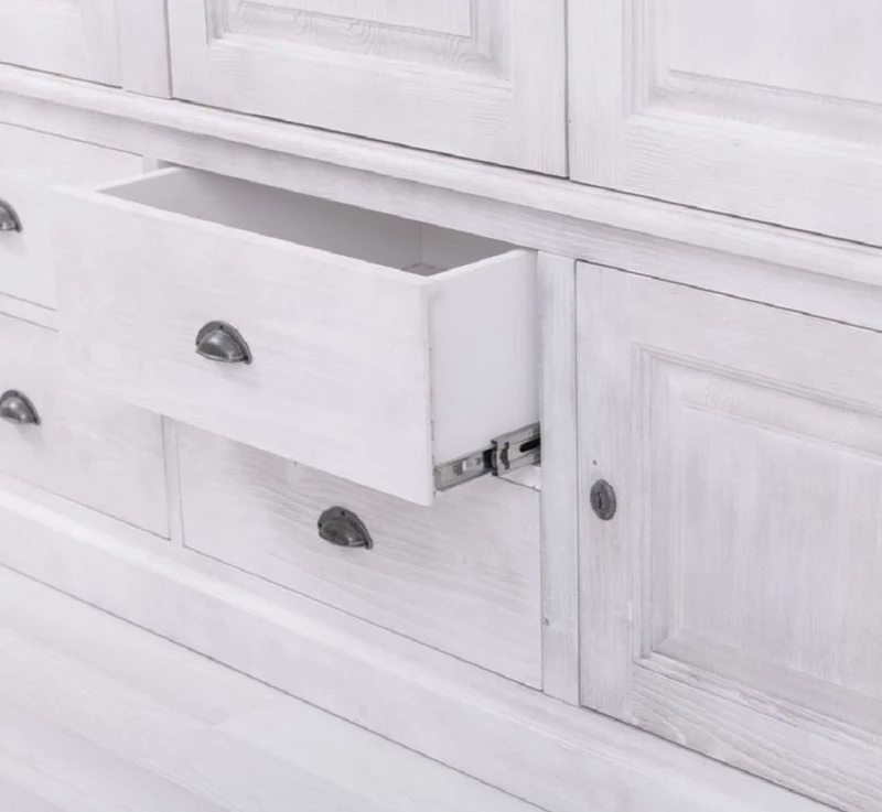 Casa Padrino Landhausstil Schlafzimmerschrank Hellgrau 232 x 59 x H. 197 cm - Massivholz Kleiderschrank mit 6 Türen und 4 Schubladen - Massivholz Schlafzimmer Möbel im Landhausstil
