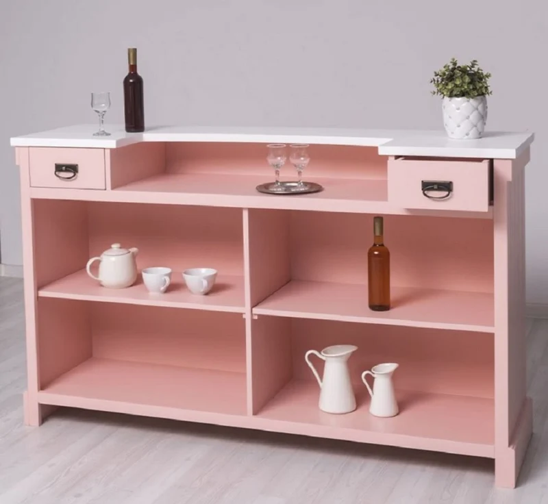 Casa Padrino Landhausstil Bar Theke Rosa / Weiß 180 x 51 x H. 107 cm - Massivholz Thekentisch - Massivholz Barmöbel - Barmöbel im Landhausstil - Landhausstil Einrichtung