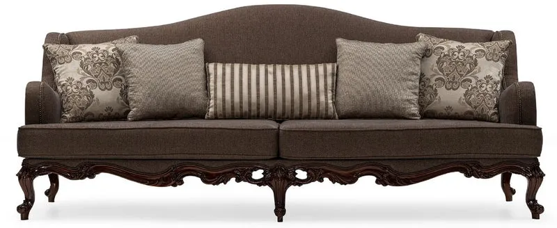 Casa Padrino Luxus Barock Wohnzimmer Sofa Grau / Braun - Handgefertigtes Barockstil Sofa mit dekorativen Kissen - Luxus Wohnzimmer Möbel im Barockstil - Barock Möbel - Edel & Prunkvoll
