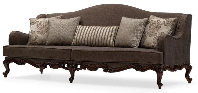 Casa Padrino Luxus Barock Wohnzimmer Sofa Grau / Braun - Handgefertigtes Barockstil Sofa mit dekorativen Kissen - Luxus Wohnzimmer Möbel im Barockstil - Barock Möbel - Edel & Prunkvoll