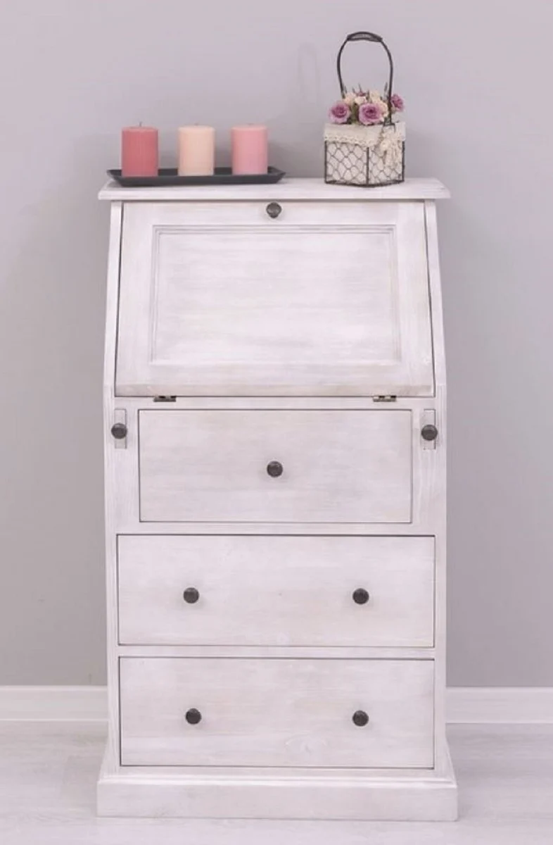 Casa Padrino Landhausstil Sekretär Kommode Hellgrau 65 x 45 x H. 110 cm - Massivholz Schrank mit 5 Schubladen - Massivholz Möbel - Landhausstil Möbel