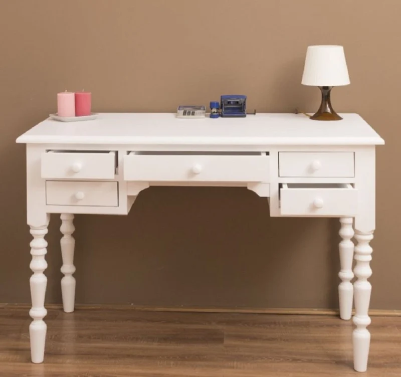 Casa Padrino Landhausstil Schreibtisch mit 5 Schubladen Weiß 130 x 65 x H. 83 cm - Massivholz Sekretär im Landhausstil - Büro Möbel - Massivholz Möbel - Landhausstil Möbel