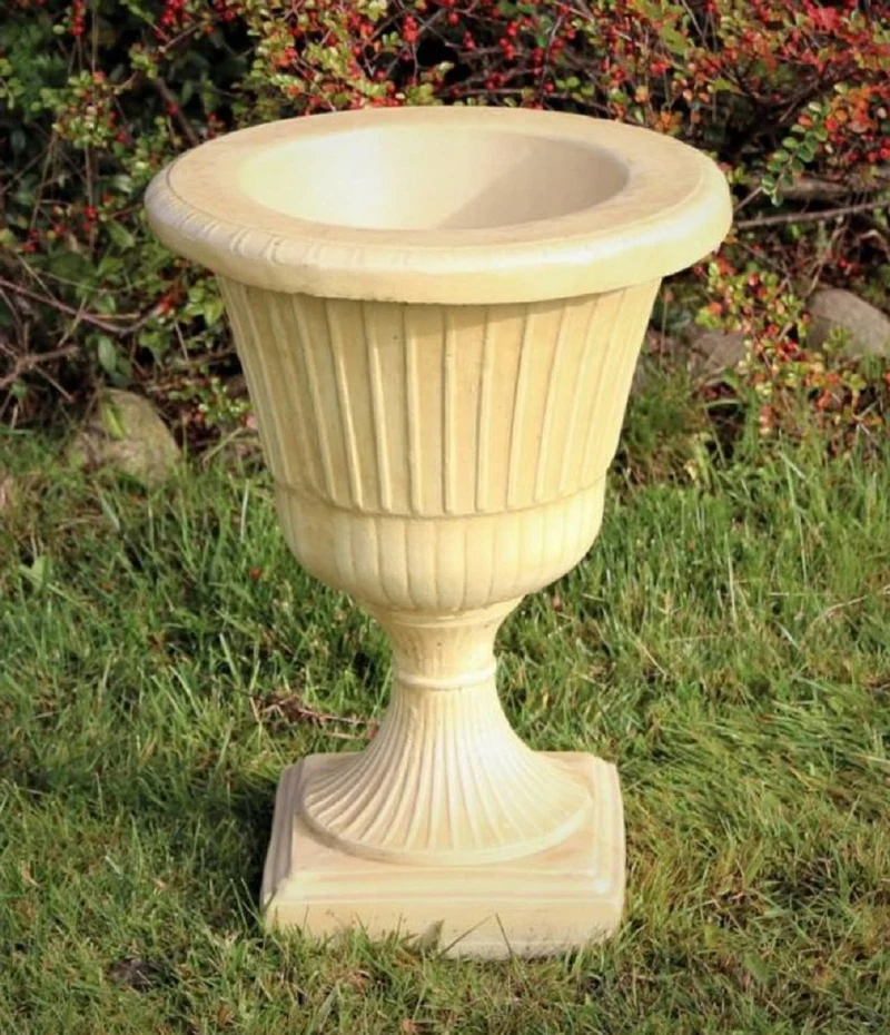 Casa Padrino Barock Garten Deko Blumentopf Sandfarben Ø 39 x H. 52 cm - Runder Pflanzentopf im Barockstil - Barock Garten Deko - Barock Terrassen Deko - Barock Deko Accessoires