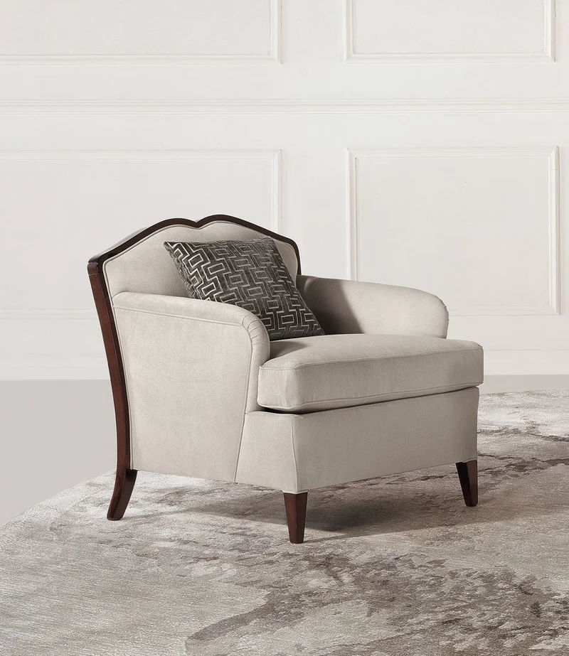Casa Padrino Luxus Art Deco Sessel Grau / Dunkelbraun - Handgefertigter Wohnzimmer Sessel - Wohnzimmer Möbel - Art Deco Möbel - Luxus Möbel - Luxus Qualität - Made in Italy