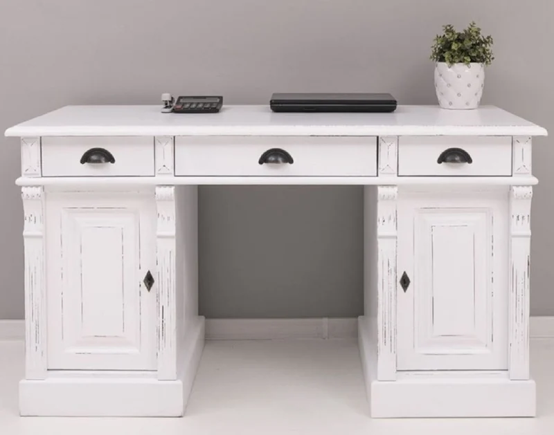 Casa Padrino Landhausstil Shabby Chic Schreibtisch Antik Weiß 140 x 70 x H. 78 cm - Massivholz Bürotisch im Landhausstil - Büro Möbel - Landhausstil Möbel - Shabby Chic Möbel