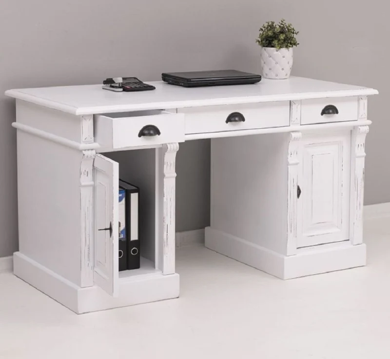 Casa Padrino Landhausstil Shabby Chic Schreibtisch Antik Weiß 140 x 70 x H. 78 cm - Massivholz Bürotisch im Landhausstil - Büro Möbel - Landhausstil Möbel - Shabby Chic Möbel