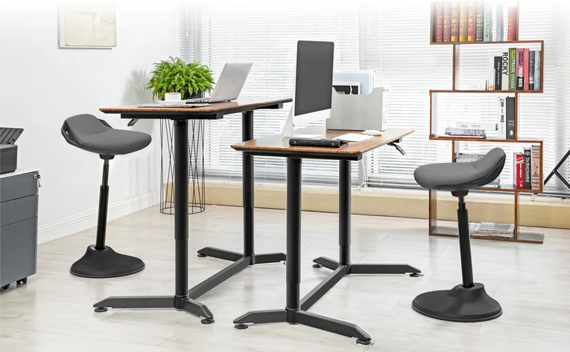 Standing Desk Chair, Adjustable Ergonomic Wobble Stool, 23.6-33.3 Inches Drafting Chair, Swivel Sitting Balance Stool, Fabric Upholstery, Anti-Slip Bottom Pad, Slate Gray