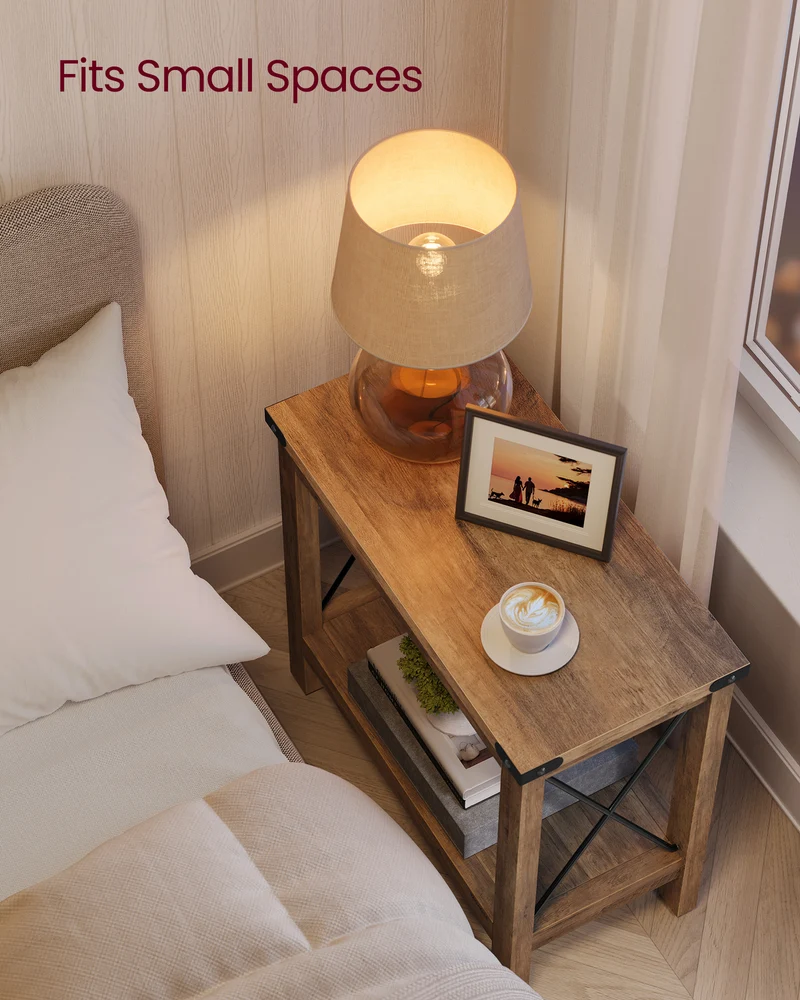 2-Tier End Table, Side Table with Bottom Shelf, Nightstand for Small Spaces, for Living Room, Bedroom, Farmhouse Style, Honey Brown