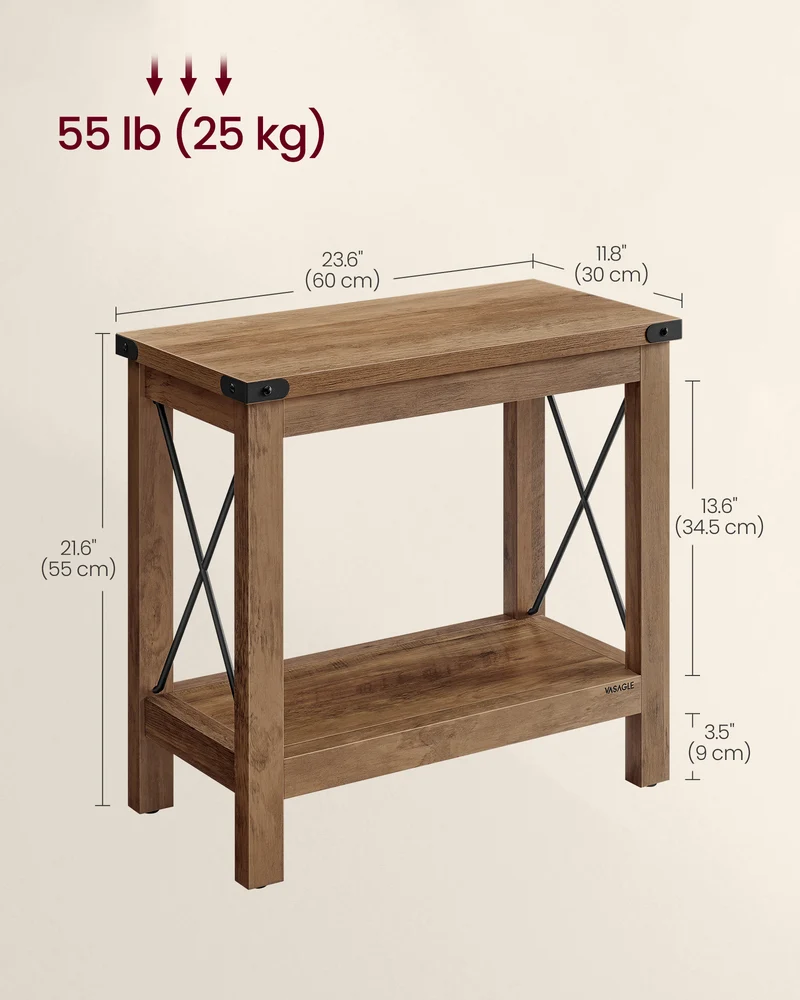 2-Tier End Table, Side Table with Bottom Shelf, Nightstand for Small Spaces, for Living Room, Bedroom, Farmhouse Style, Honey Brown