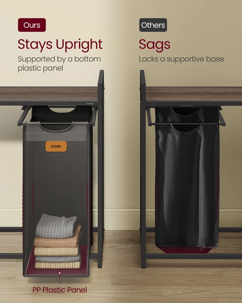 Laundry Hamper with 2 Compartments, 26.4 Gal. (100 L) Laundry Sorter, Rolling Laundry Cart with Shelves, Removable Liners, 6 Labels, Chestnut Brown, Ink Black and Dove Gray