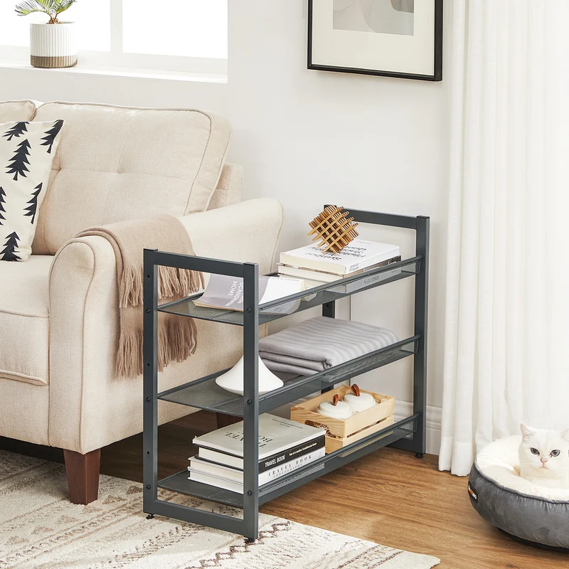 Shoe Rack, 6-Tier Shoe Organizer, Metal Rack for Garage, Set of 2, 3-Tier Stackable Shelf, with Adjustable Flat or Angled Shelves, 18-24 Pairs, Charcoal Gray
