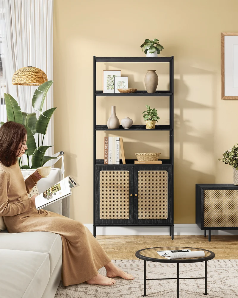 6-Tier Shelf Rack, Bookshelf with Door, Freestanding 30.1-Inch Wide Storage Shelf for Home