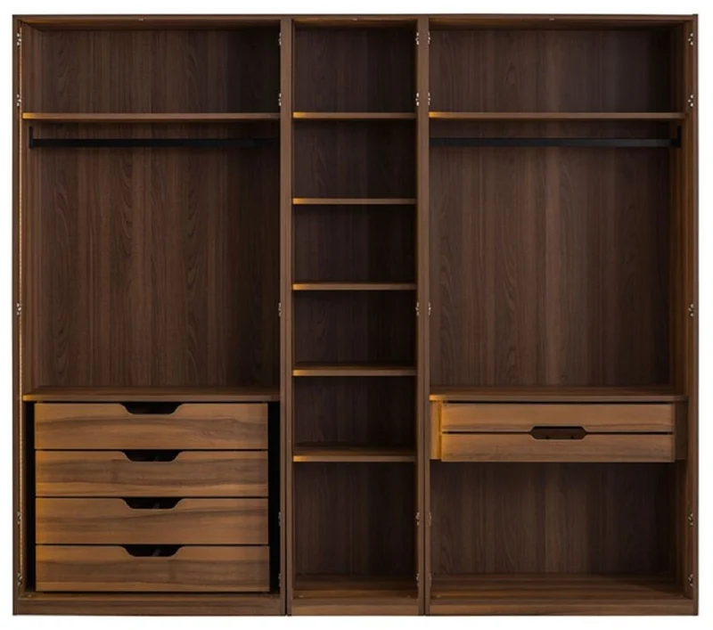Casa Padrino Luxus Kleiderschrank Braun / Schwarz 250 x H. 220 cm - Massivholz Schlafzimmerschrank mit 5 Glastüren und LED Beleuchtung - Schlafzimmer Möbel - Hotel Möbel - Luxus Möbel