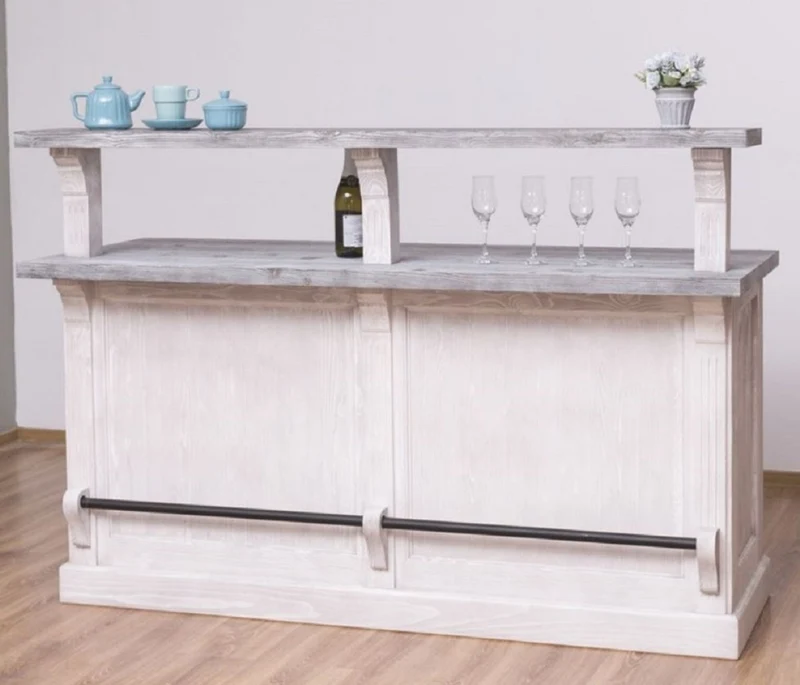 Casa Padrino Landhausstil Bar Theke Hellgrau / Grau 180 x 68 x H. 120 cm - Massivholz Thekentisch - Massivholz Barmöbel - Barmöbel im Landhausstil - Landhausstil Einrichtung