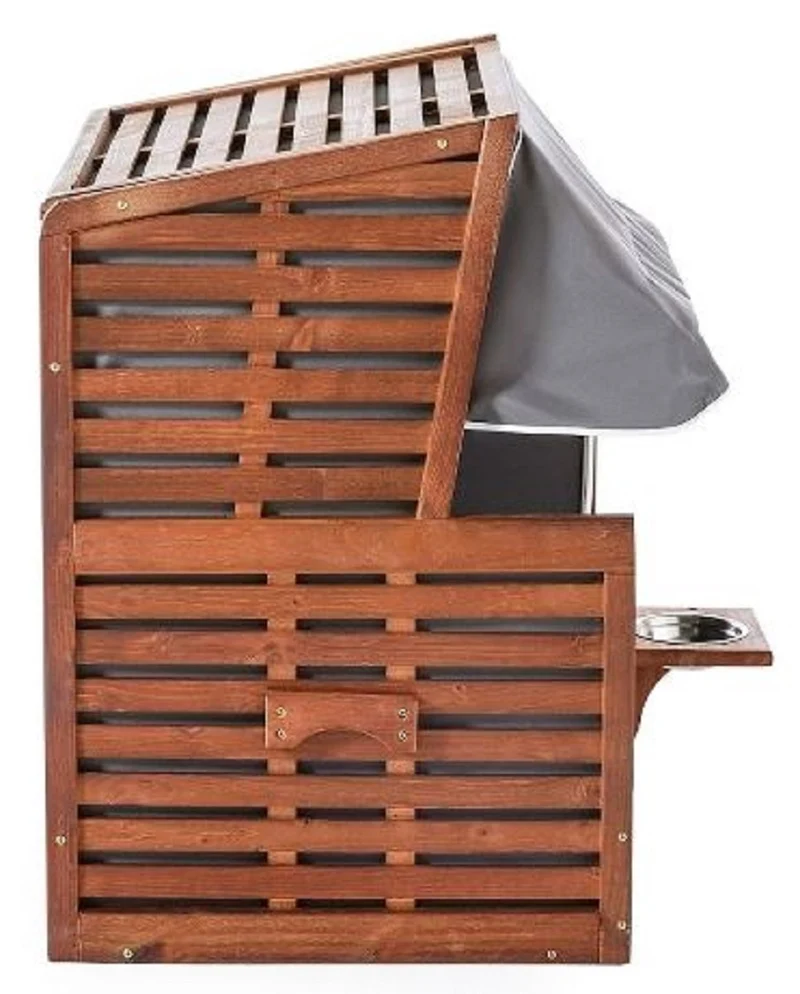 Casa Padrino Hunde Strandkorb mit Wassernapf Braun / Grau / Weiß 75 x 65 x H. 87 cm - Hunde Möbel - Tier Möbel - Garten Möbel - Outdoor Möbel