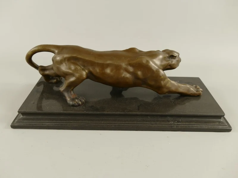 Casa Padrino Luxus Bronze Skulptur Leopard auf Marmorsockel 40 cm Antik Stil
