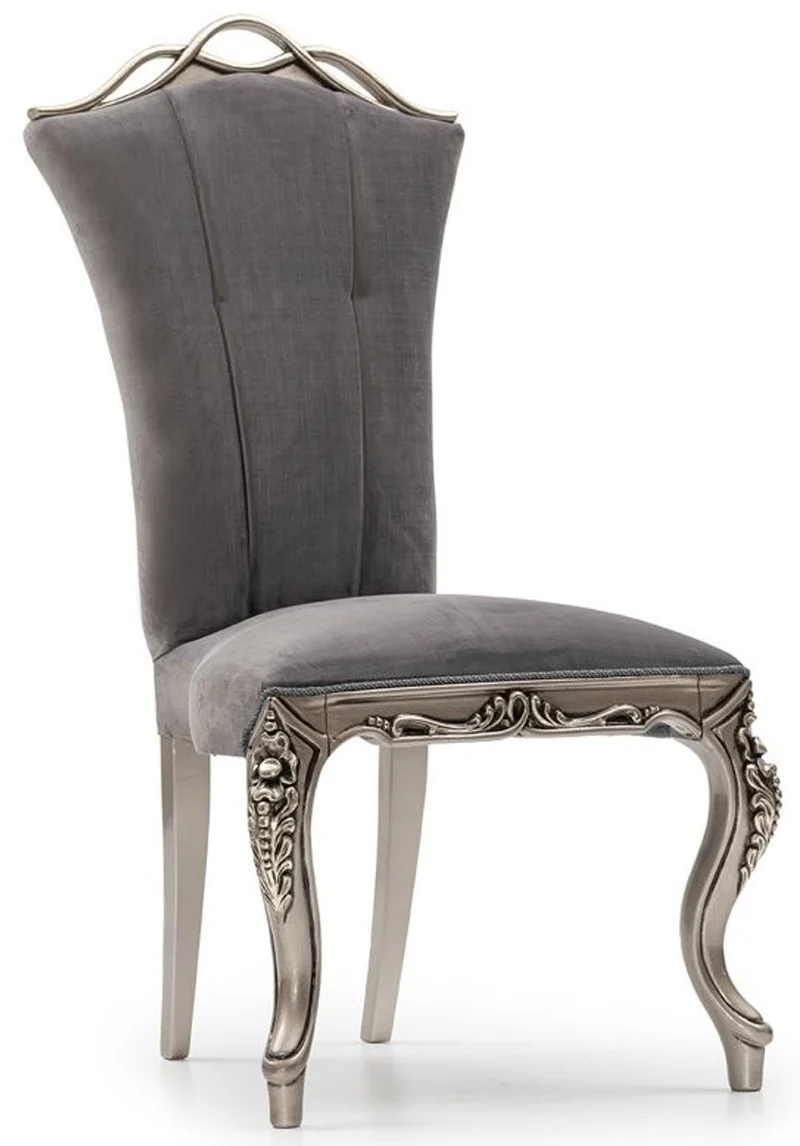 Casa Padrino Luxus Barock Esszimmer Stuhl 6er Set Grau / Silber - Prunkvolle Barockstil Küchen Stühle - Luxus Esszimmer Möbel im Barockstil - Barock Esszimmer Möbel - Barockstil Möbel