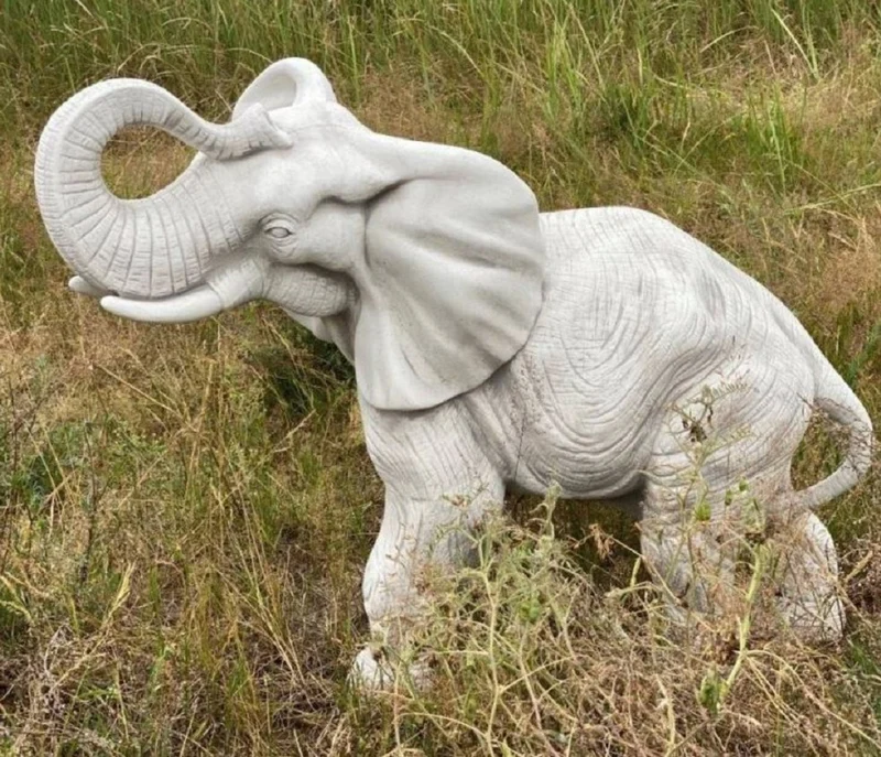 Casa Padrino Gartendeko Skulptur Elefant Grau 83 x 37 x H. 67 cm - Garten Deko Stein Figur - Garten Stein Skulpturen - Garten Deko Accessoires