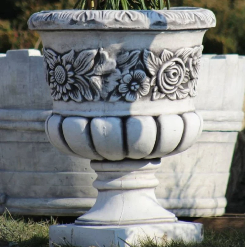 Casa Padrino Barock Garten Deko Blumentopf Grau Ø 48 x H. 62 cm - Runder Pflanzentopf im Barockstil - Barock Garten Deko - Barock Terrassen Deko - Barock Deko Accessoires