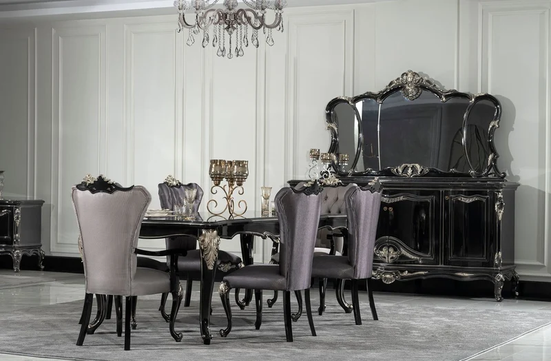 Casa Padrino Luxus Barock Sideboard mit Spiegel Schwarz / Silber - Luxus Möbel Möbel im Barockstil - Barock Möbel - Barock Einrichtung - Edel & Prunkvoll