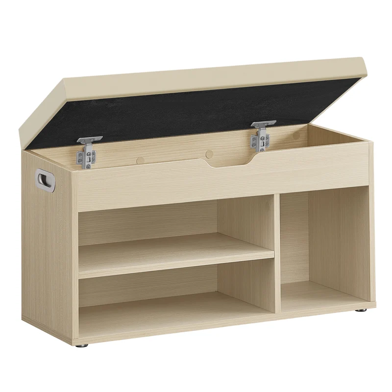 Storage Bench with Cushioned Seat - Versatile Shoe Bench with Hidden Storage, Shelves, Natural Beige, 330 lb Capacity