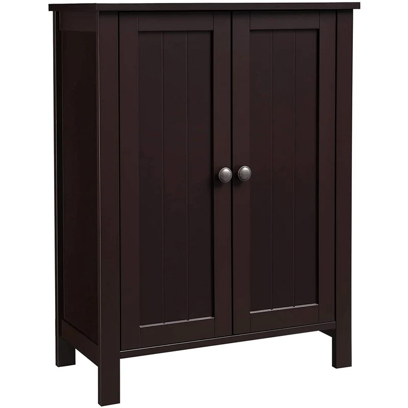 athroom Floor Storage Cabinet, Bathroom Storage Unit with 2 Adjustable Shelves, Bathroom Cabinet Freestanding, Brown