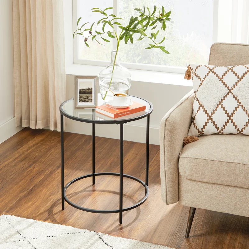 VASAGLE Round Side Tables, Set of 2, Glass End Tables Coffee Tables for Living Room Bedroom