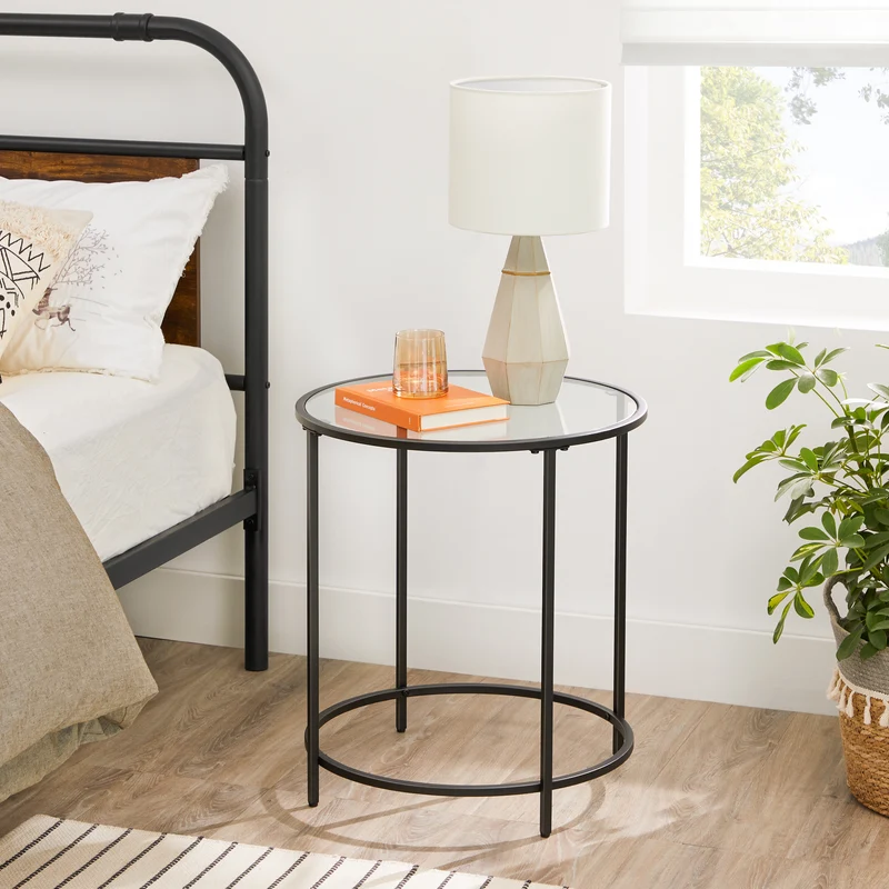 VASAGLE Round Side Tables, Set of 2, Glass End Tables Coffee Tables for Living Room Bedroom