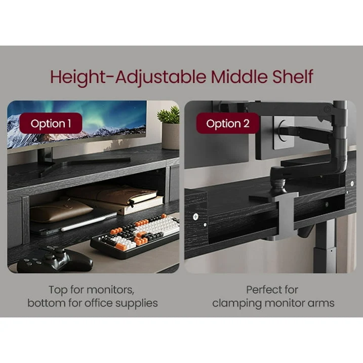 Electric Computer Desk, 23.6 x 55.1 Inches Adjustable Height Stand Desk with Built-in Power Strip