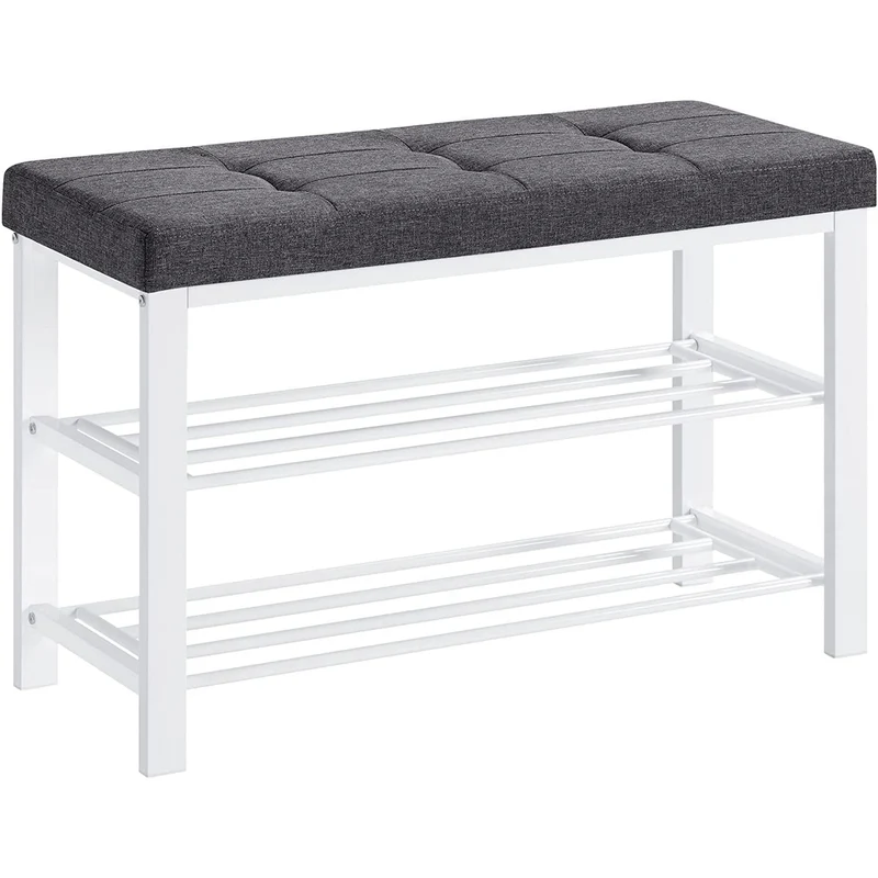 3-Tier Shoe Rack Shoe Bench for Entryway Storage Organizer with Metal Frame for Living Room Hallway 12.2 x 31.9 x 19.3 Inches, Gray and White