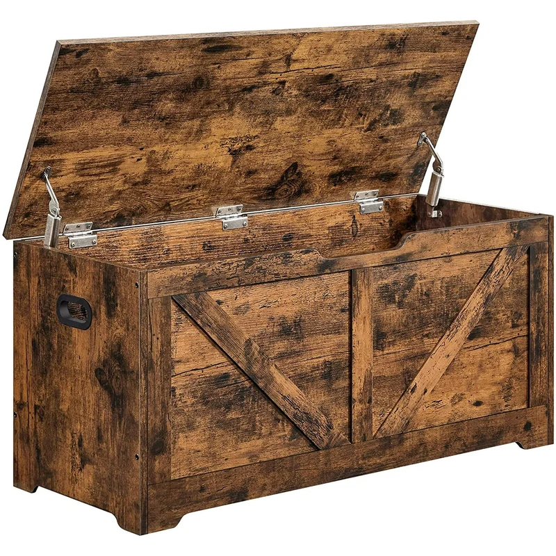 Storage Chest Storage Trunk with 2 Safety Hinges Storage Bench Shoe Bench 15.7 x 39.4 x 18.1 Inches, for Entryway, Bedroom, Living Room, Rustic Brown